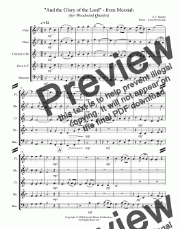 page one of Handel - "And the Glory of the Lord" - from Messiah (for Woodwind Quintet)