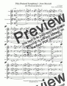 page one of Handel - Pifa (Pastoral Symphony) - from Messiah (for Woodwind Quartet)