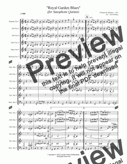 page one of Dixieland  - Royal Garden Blues (Saxophone Quintet SATTB or AATTB)