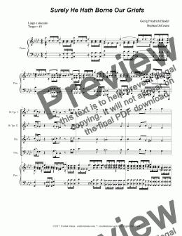 page one of Surely He Hath Borne Our Griefs (for Brass Quartet)