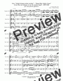 page one of Bach - Sheep May Safely Graze (Saxophone Quintet SATTB)