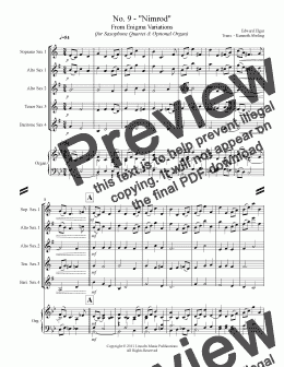 page one of Elgar – No. 9. “Nimrod” from Enigma Variations (for Saxophone Quartet SATB or AATB and optional Organ)