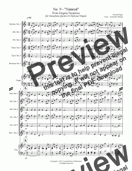 page one of Elgar – No. 9. “Nimrod” from Enigma Variations (for Saxophone Quintet SATTB or AATTB and optional Organ)