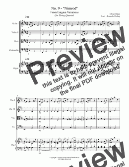 page one of Elgar – No. 9. “Nimrod” from Enigma Variations (for String Quartet and optional Organ)