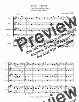 page one of Elgar – No. 9. “Nimrod” from Enigma Variations (for Woodwind Quartet and optional Organ)