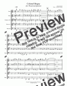 page one of March - Colonel Bogey (for Woodwind Quintet)