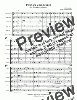 page one of March - Pomp and Circumstance (for Saxophone Quintet SATTB or AATTB)