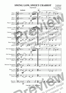 page one of SWING LOW, SWEET CHARIOT (Spiritual) - Flexible Woodwind Quartet or Ensemble