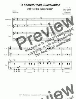 page one of O Sacred Head, Surrounded (with The Old Rugged Cross) (Duet for Soprano & Alto Saxophone)