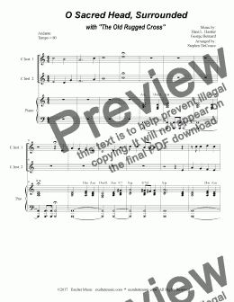 page one of O Sacred Head, Surrounded (with The Old Rugged Cross) (Duet for C-Instruments)