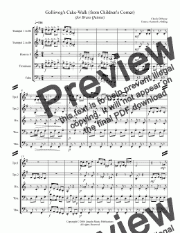 page one of Debussy - Golliwog's Cakewalk from Children's Corner (for Brass Quintet)