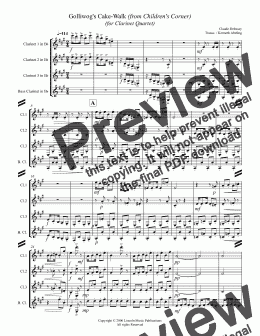 page one of Debussy - Golliwog’s Cakewalk from Children’s Corner (for Clarinet Quartet)