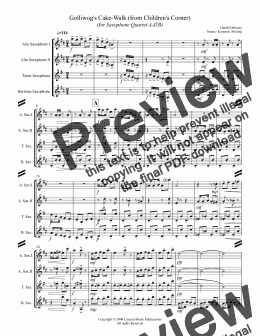 page one of Debussy - Golliwog's Cakewalk from Children's Corner (for Saxophone Quartet AATB)