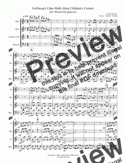 page one of Debussy - Golliwog's Cakewalk from Children's Corner (for Woodwind Quartet)