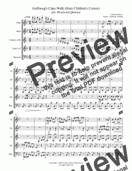 page one of Debussy - Golliwog's Cakewalk from Children's Corner (for Woodwind Quintet)