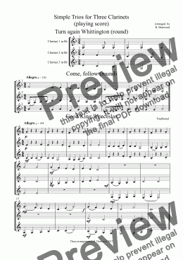 page one of Denwood - 14 Simple trios for 3 Clarinets (playing score)