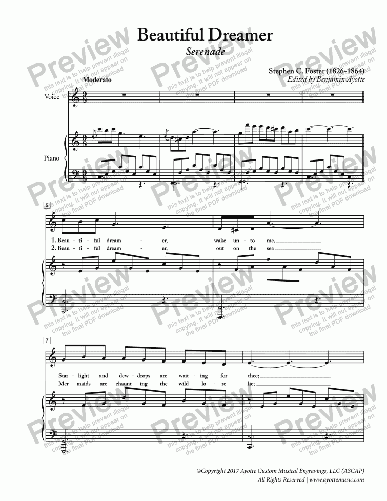 Foster Beautiful Dreamer For Low Voice In C Sheet Music Pdf File