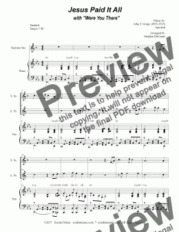 page one of Jesus Paid It All (with Were You There) (Duet for Soprano & Alto Saxophone)