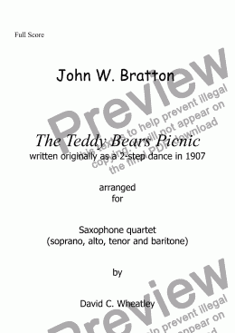 page one of Teddy Bears Picnic arranged for saxophone quartet by David Wheatley