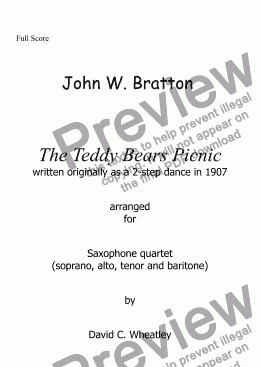page one of Teddy Bears Picnic arranged for saxophone quartet by David Wheatley