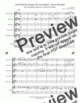 page one of Handel - And With His Stripes We Are Healed - (from Messiah) (for Saxophone Quartet SATB or AATB & optional Organ)