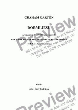 page one of CAROL – DORMI JESU - for SATB Choir a cappella Words: Latin – Early Traditional and English