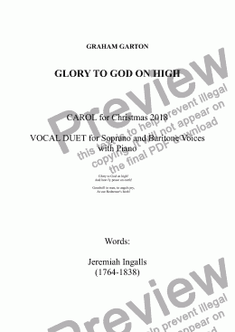 page one of CAROL - 'GLORY TO GOD ON HIGH' - CAROL for Christmas 2018 for SATB Choir a cappella - Words: Jeremiah Ingalls (1764-1838)