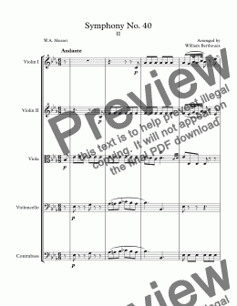 page one of Symphony No. 40 in G minor, K. 550 - II. Andante