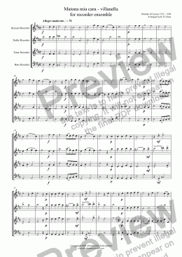 page one of Lassus - MATONA MIA CARA - for recorder ensemble