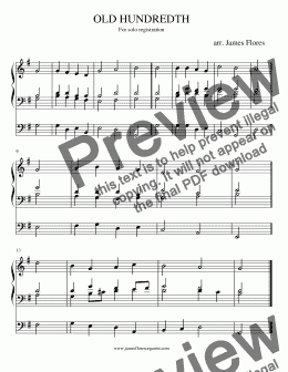 page one of Hymn tune: OLD HUNDREDTH for solo organ registration