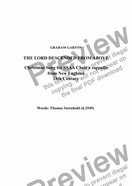 page one of CAROL -  SSAA a cappella THE LORD DECENDED FROM ABOVE Words: Christmas Song from New England - 18th Century