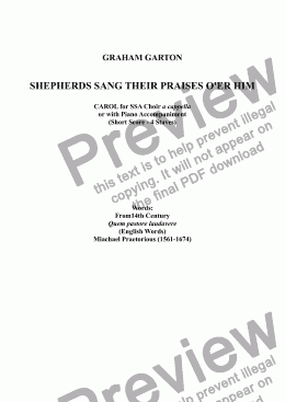 page one of SHEPHERDS CAROL - SHEPHERDS SANG THEIR PRAISES O'ER HIM - SSA VERSION a cappella or with Piano THEIR PRAISES O'ER HIM