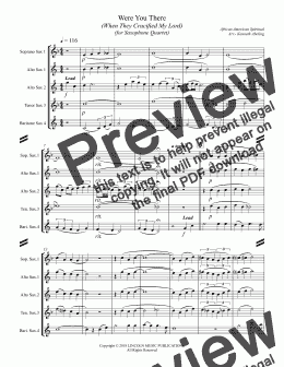 page one of Were You There (When They Crucified My Lord) (for Saxophone Quartet SATB or AATB)