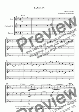 page one of Canon in D (Pachelbel) for flute, clarinet and bassoon