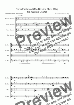 page one of Faronell's Ground (The Division Flute, 1706) for Recorder Quartet (descant, treble, tenor, bass)