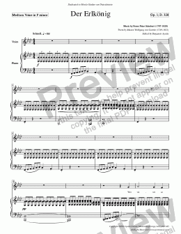 page one of Schubert - Erlkonig for Medium Voice in F minor