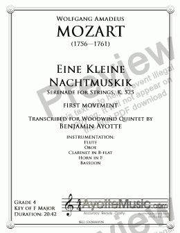 page one of Mozart - Eine Kleine Nachtmusik, first movement (Woodwind Quintet)