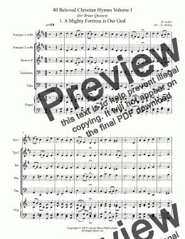 page one of 40 Beloved Christian Hymns Volume I (for Brass Quintet and optional Organ)