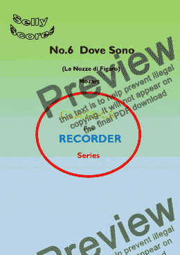 page one of CLASSICS FOR RECORDER SERIES 6. Dove Sono (Le Nozze di Figaro) for Descant Recorder and Piano