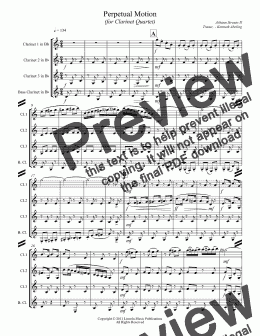 page one of Strauss II - Perpetual Motion (for Clarinet Quartet)