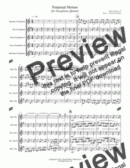 page one of Strauss II - Perpetual Motion (for Saxophone Quintet)