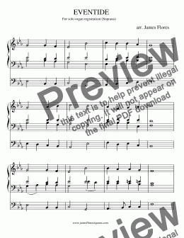 page one of Hymn tune: EVENTIDE for solo organ registration