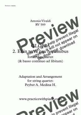 page one of Gloria - Vivaldi - 2. Et in terra pax hominibus, for string quartet & basso continuo