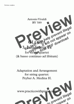 page one of Gloria - Vivaldi - 3. Laudamus te, for string quartet & basso continuo