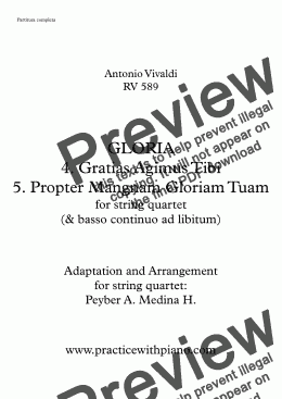 page one of Gloria - Vivaldi - 4. Gratias Agimus tibi & 5. Propter Mangnam Gloriam Tuam, for string quartet & basso continuo