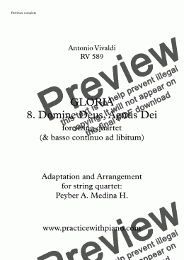 page one of Gloria - Vivaldi - 8. Domine Deus, Agnus Dei, for string quartet & basso continuo