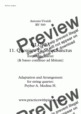 page one of Gloria - Vivaldi - 11. Quoniam Tu Solus Sanctus, for string quartet & basso continuo