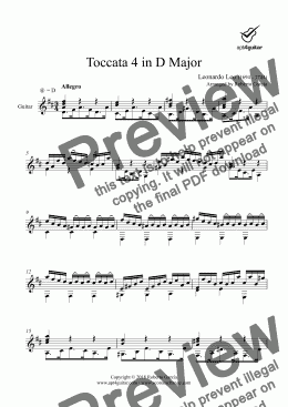 page one of Toccata 4 in D Major for solo guitar