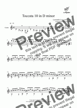 page one of Toccata 10 in D minor for solo guitar