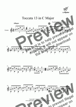 page one of Toccata 13 in C Major for solo guitar